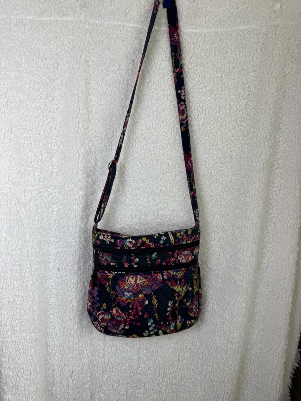 Vera Bradley Quilted Triple Zip Hipster Crossbody Midnight Wildflowers